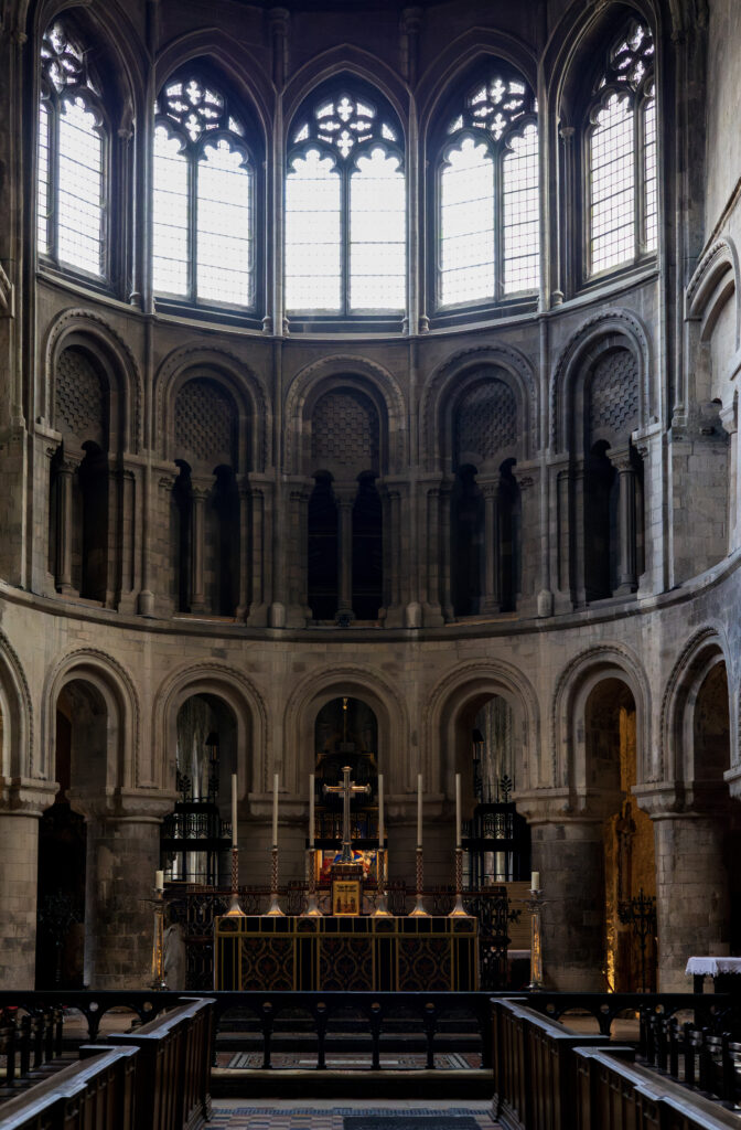 Gothic altar with stained glass windows St Bartholomew the Great